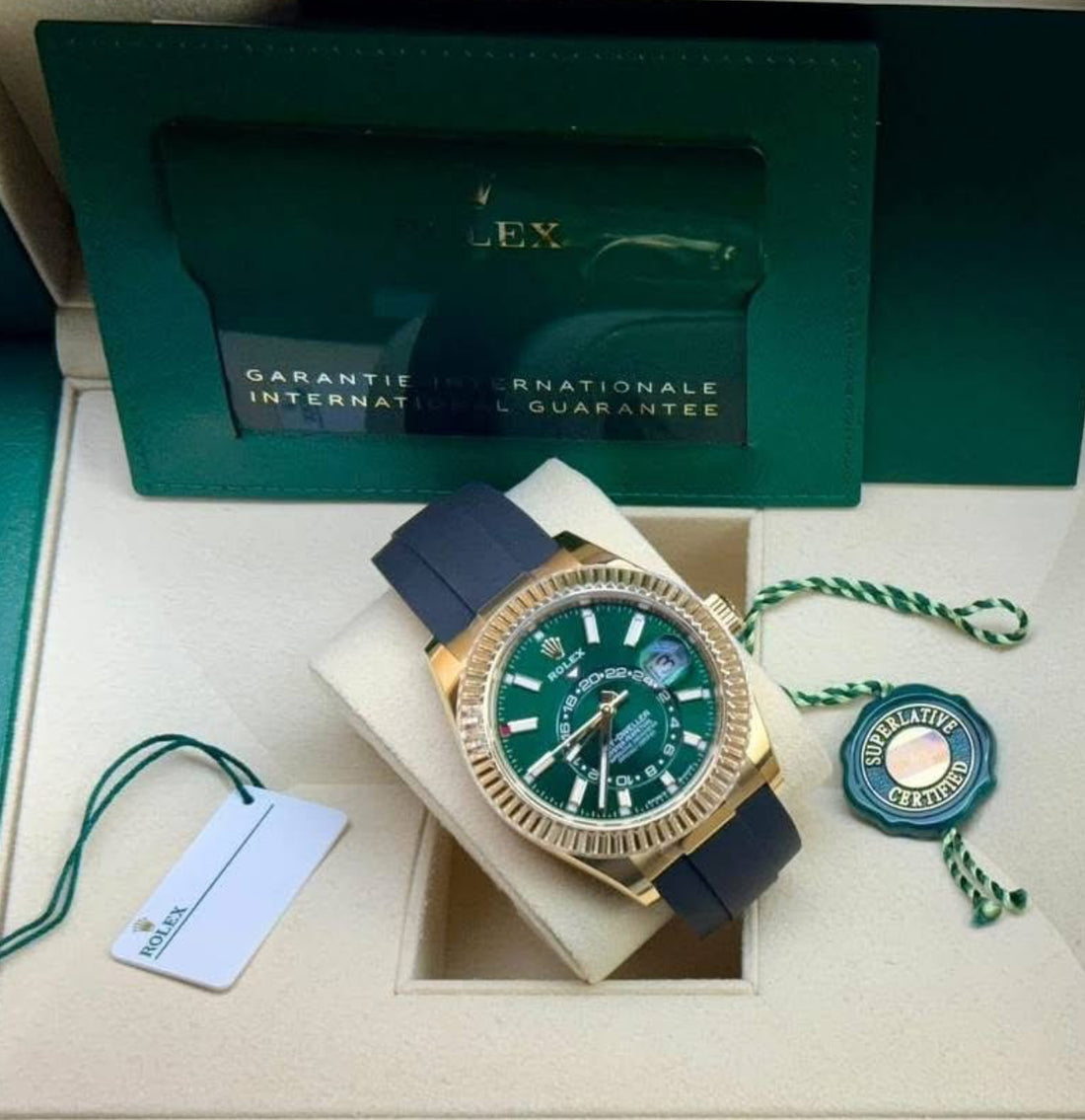 Rolex Sky-Dweller Yellow Gold 42mm Bright Green Dial Fluted Bezel Oysterflex Bracelet - 336238 - 2025