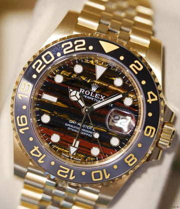 Rolex GMT-Master II 40mm Yellow Gold Tiger Iron Dial Cerachrom Bezel Oyster Bracelet - 126718GRNR - 2025