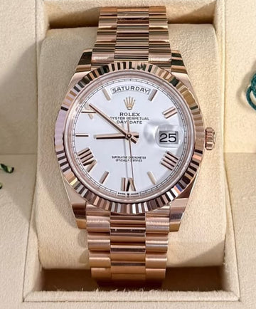 Rolex Day-Date 40 40mm Slate White Roman Dial Fluted Bezel President Bracelet - 228235 | 2024 Model