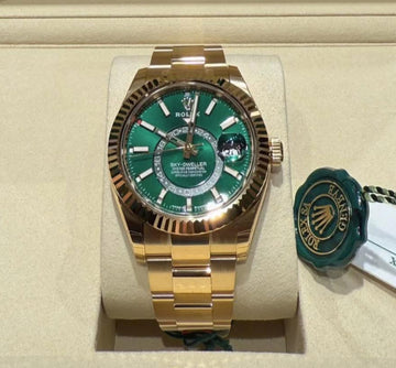 Rolex Sky-Dweller Yellow Gold 42mm Bright Green Dial Fluted Bezel Oyster Bracelet - 336938 - 2025