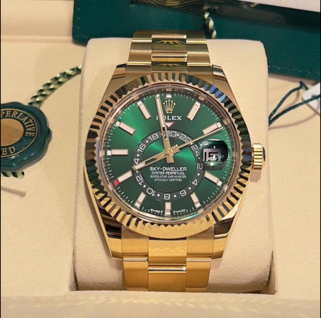 Rolex Sky-Dweller Yellow Gold 42mm Bright Green Dial Fluted Bezel Oyster Bracelet - 336938 - 2025