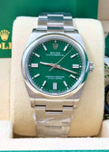 Rolex Oyster Perpetual 36 reference 126000 with green dial on Oystersteel Oyster bracelet, straight-on front view