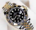 Rolex GMT-Master II ref. 126713GRNR in Yellow Rolesor with black-and-grey Cerachrom bezel and Jubilee bracelet, close left three-quarter front view