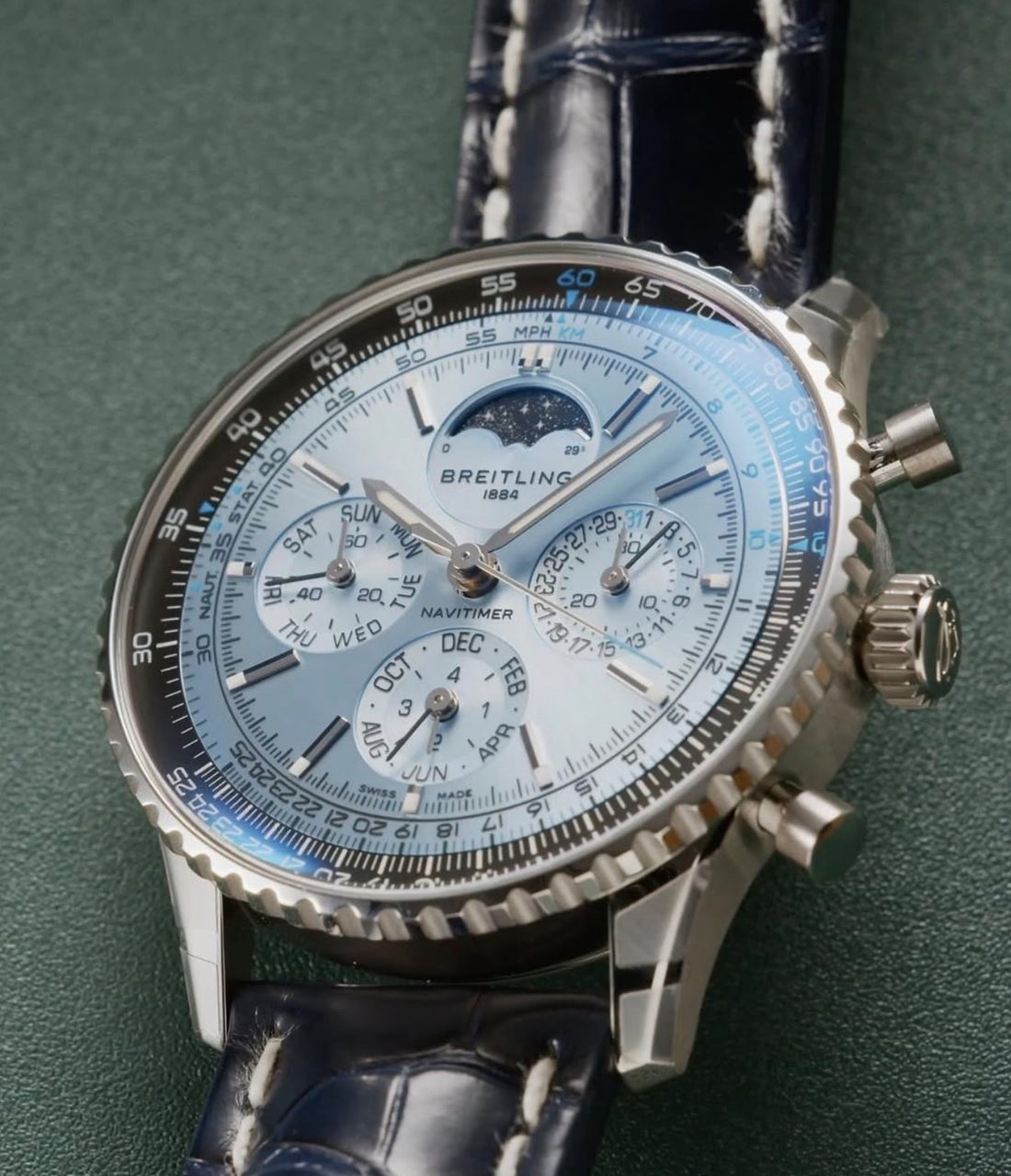 Breitling Navitimer B19 Chronograph 43 Perpetual Calendar Ice blue Dial Black Alligator Strap PB1920251C1P1 UNWORN 2026