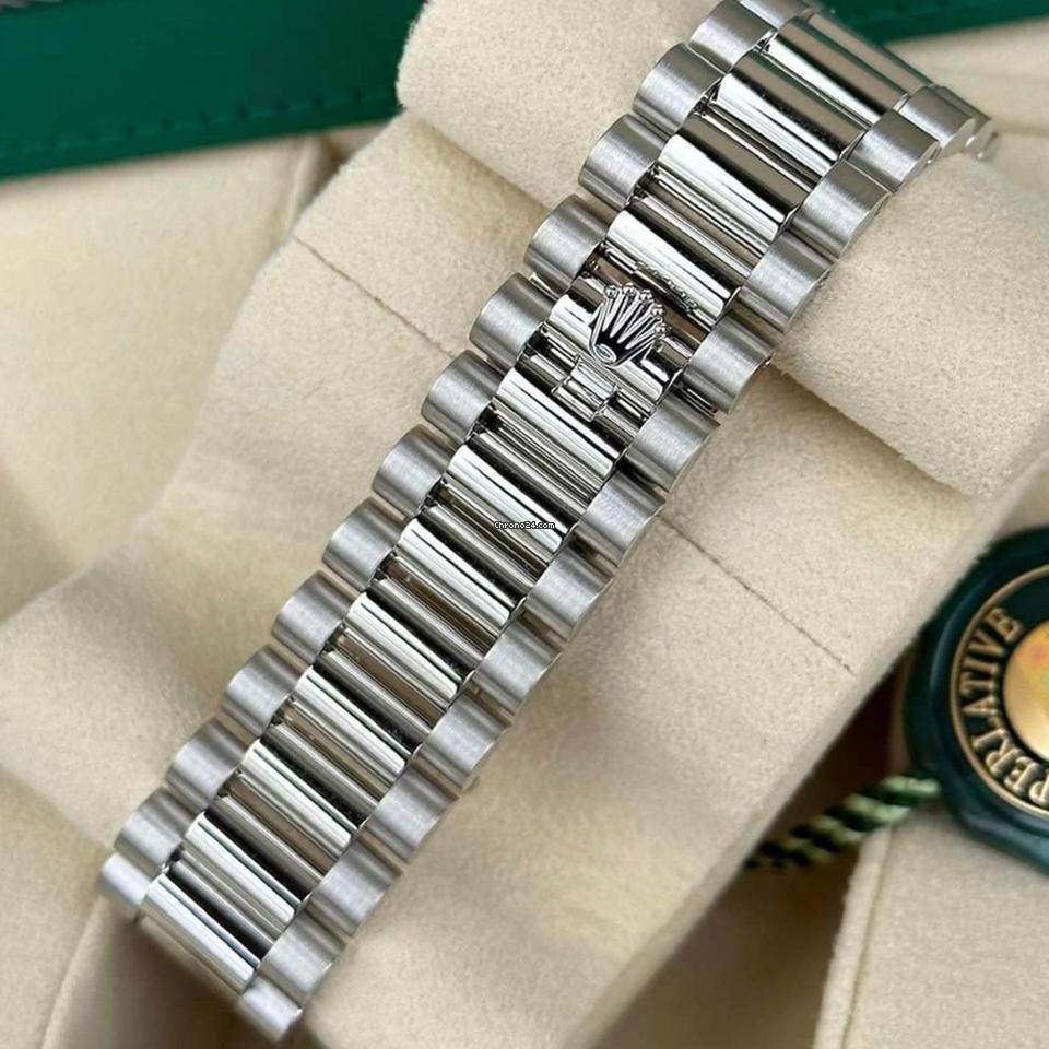 Rolex Day-Date 36 Ice Blue Roman Dial Platinum Fluted Bezel 128236
