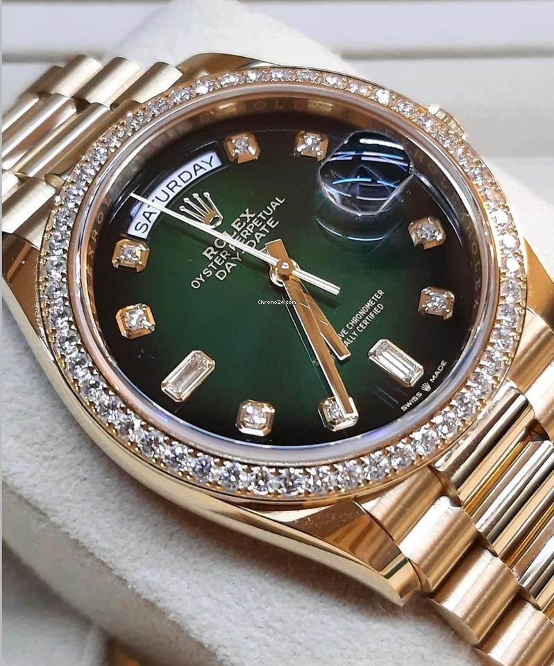 Rolex Day-Date 36 NEW 2024 Day-Date 36 GREEN OMBRE FACTORY DIAMOND BEZEL