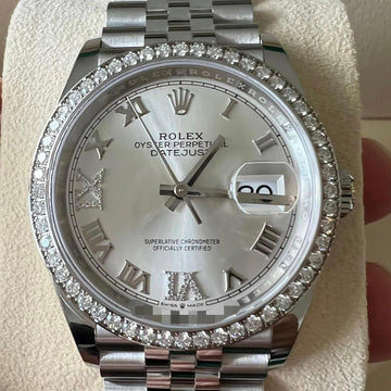 Rolex Datejust 36 NEW 2023 Datejust 36 Silver Roman FACTORY DIAMOND BEZEL