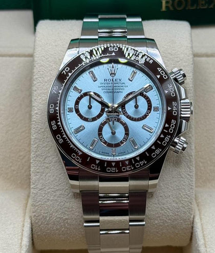 Rolex Cosmograph Daytona 40 Ice Blue Baguette Dial Open Caseback Oyster Bracelet 126506