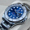 Rolex Yacht-Master 40 ref. 126622 with blue dial, platinum bezel and Oyster bracelet, close left-angled front view