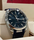 Omega Seamaster Aqua Terra 150M 220.12.41.21.03.001 blue dial and blue rubber strap, front view