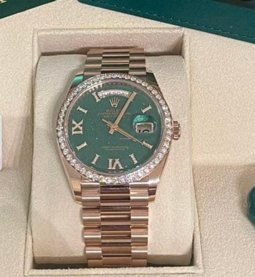 Rolex Day-Date 36 Aventurine Dial Factory Diamond Bezel 128345RBR