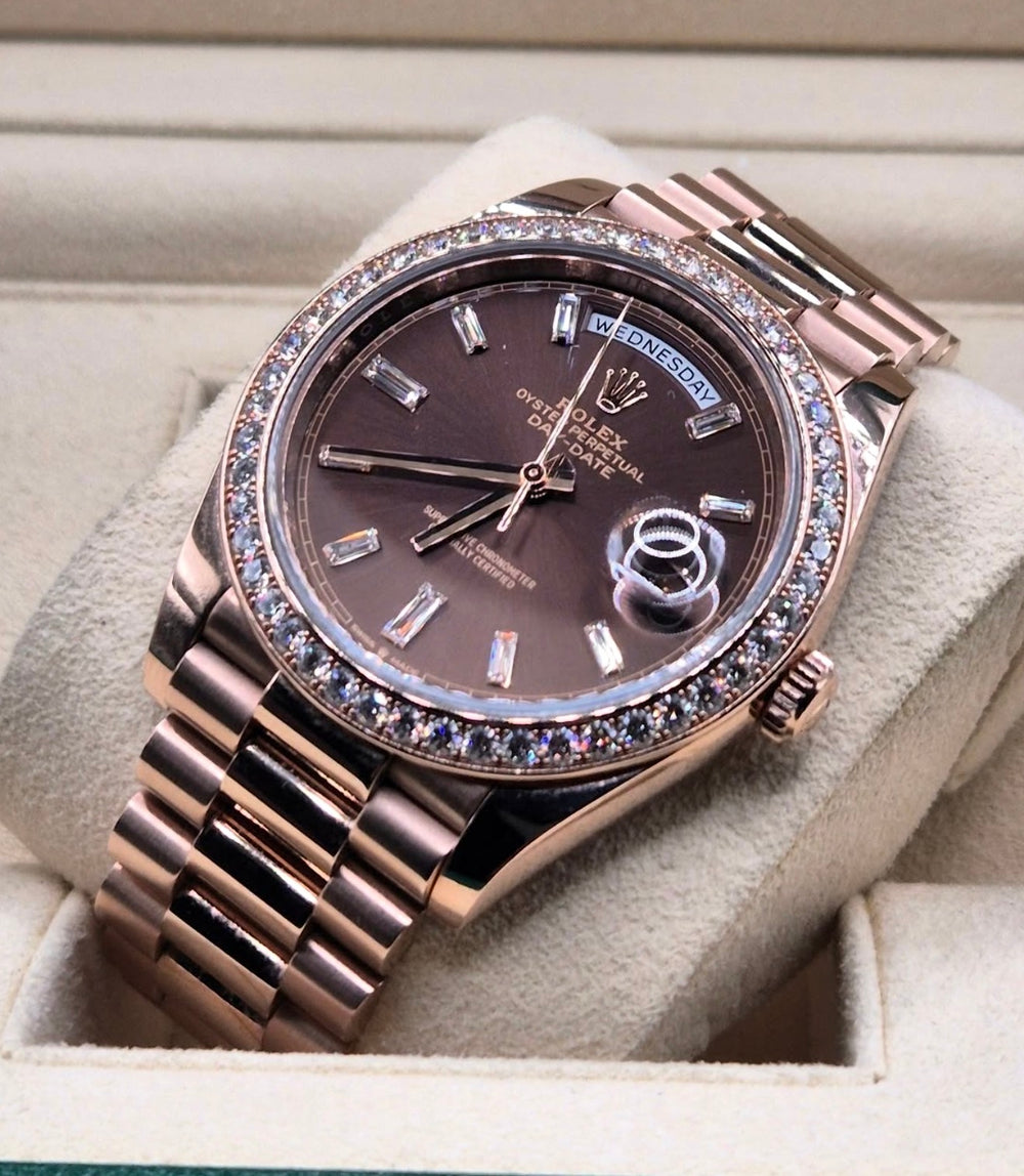 Rolex Day-Date Chocolate Baguette Dial RBR Bezel