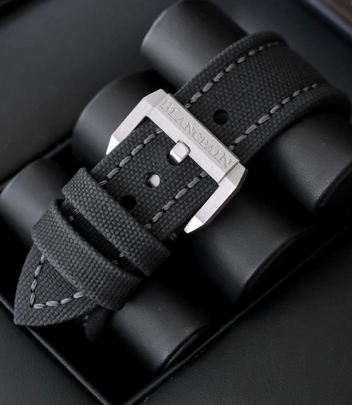 Blancpain watch 5000-1110-B52A — black fabric strap and Blancpain pin buckle