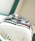 Rolex Oyster Perpetual 36 reference 126000 blue dial and Oystersteel crown-side case profile