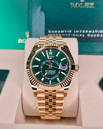 Rolex Sky-Dweller Yellow Gold 42mm Bright Green Dial Fluted Bezel Jubilee Bracelet - 336938 - 2026