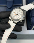 Vacheron Constantin Overseas Dual Time Cardinal Points North 7930V/210T-H073 — three-quarter view on white strap