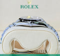 Crown-side profile of the Rolex Datejust 36 126234 showing the Rolex winding crown and fluted white-gold bezel.