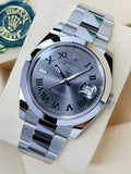 Rolex Datejust 41 Wimbledon Dial 126300, straight-on front view with Wimbledon dial and Oyster bracelet