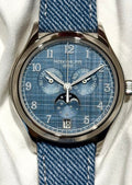 Patek Philippe Annual Calendar Moon Phases 4946G-001 with blue-gray dial, straight-on front view on cushion