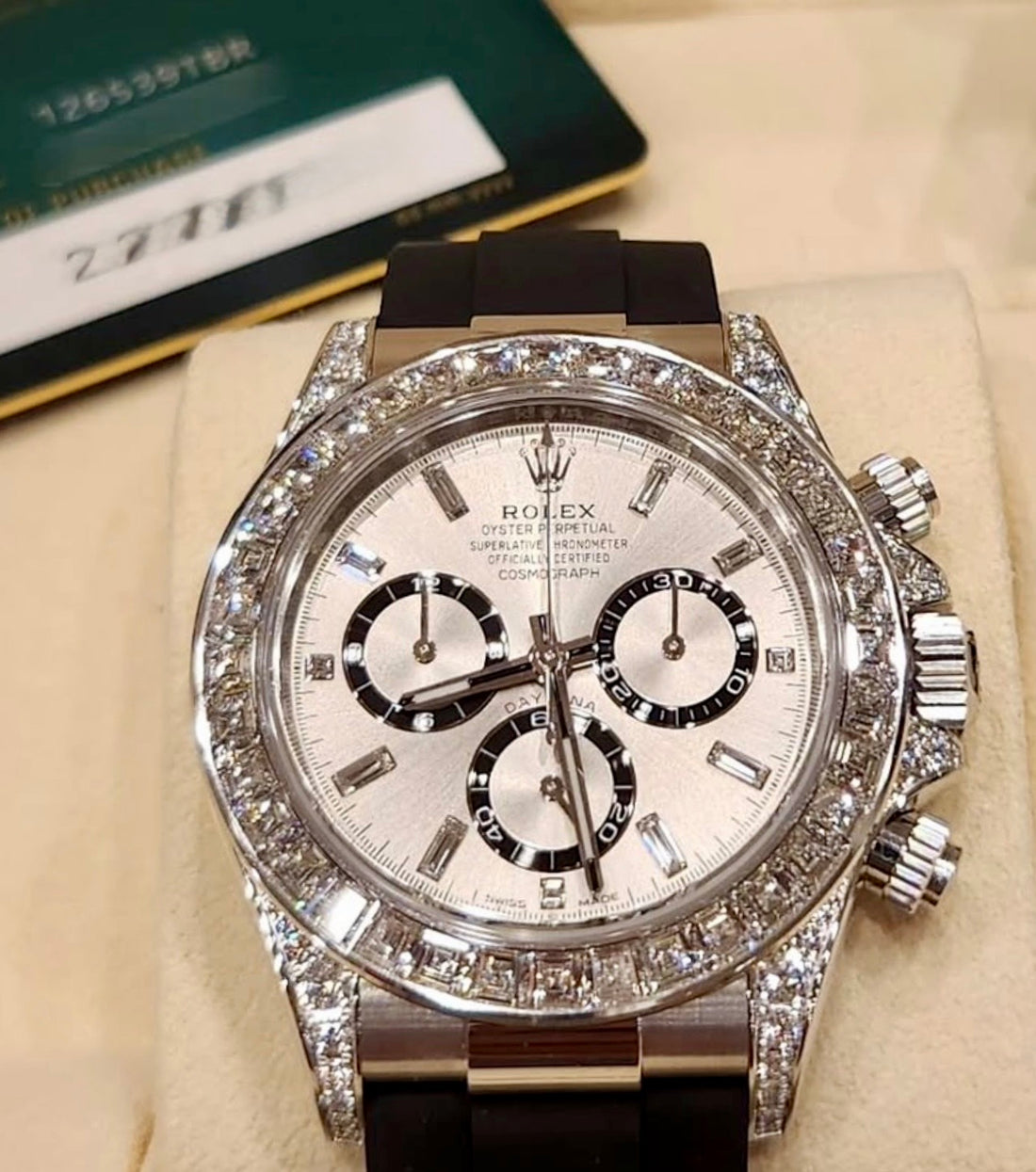 Rolex Cosmograph Daytona 126539TBR white gold steel diamond-set dial Oysterflex