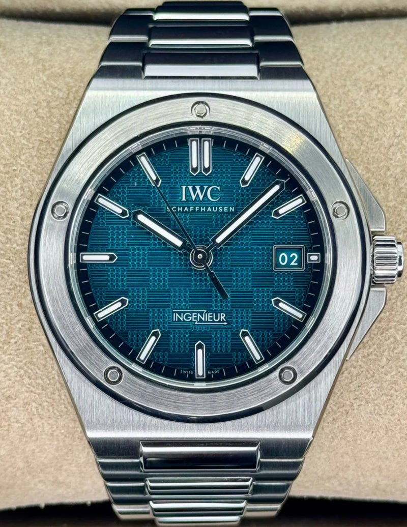 IWC Ingenieur Automatic 40 reference IW328903 with aqua dial and integrated steel bracelet
