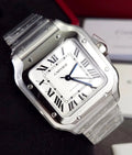 Cartier Santos de Cartier Large silvered opaline dial WSSA0018, front product view