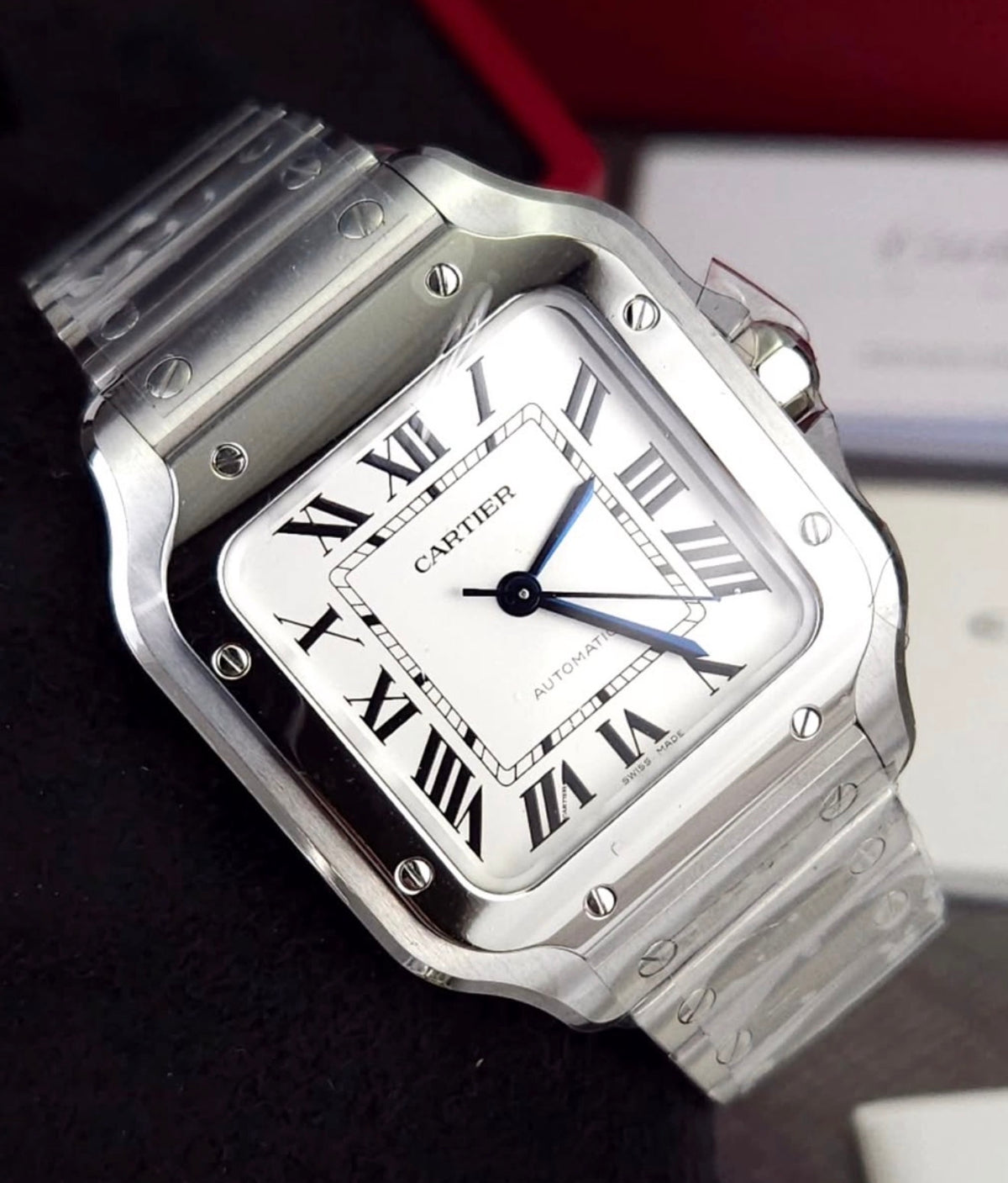 Cartier Santos de Cartier Large silvered opaline dial WSSA0018, front product view