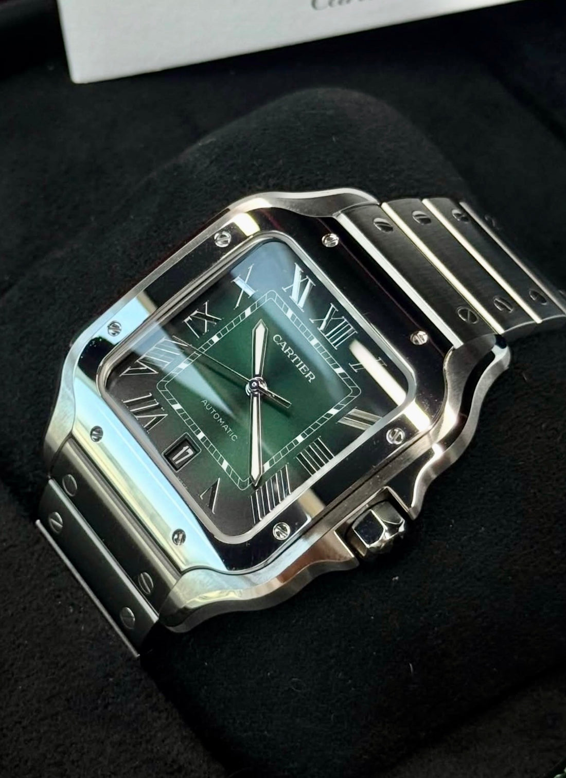 Cartier Santos de Cartier Large green dial WSSA0062, front product view