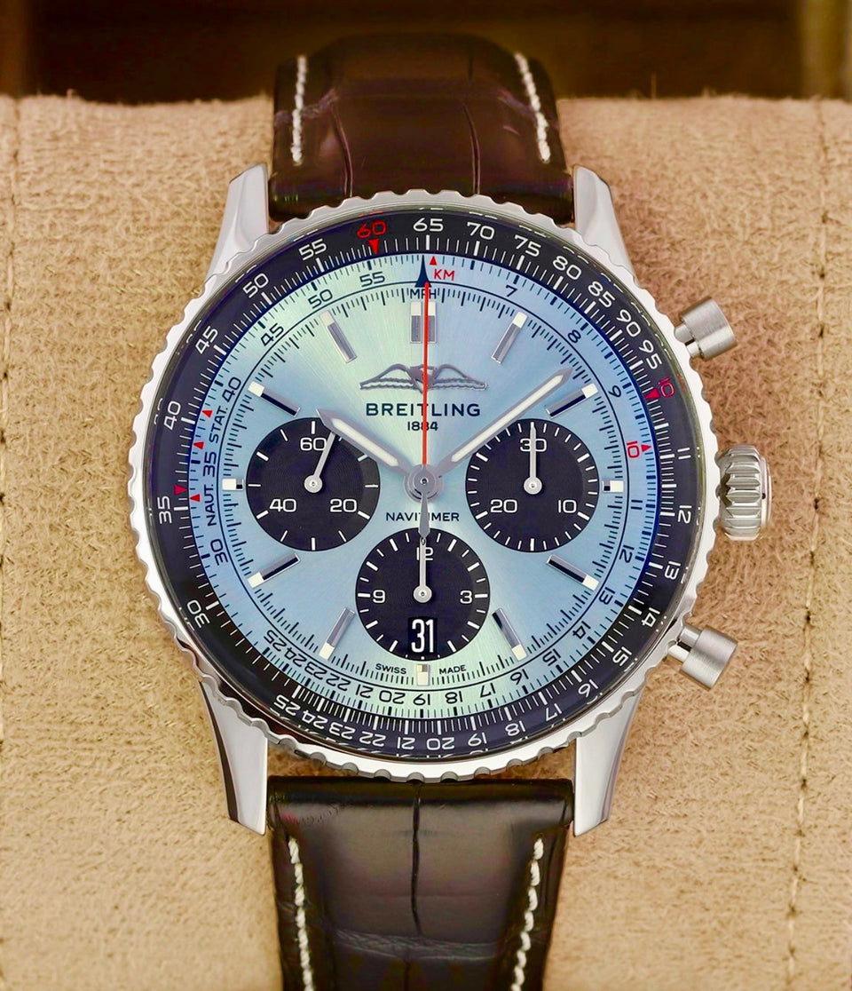 Breitling Navitimer B01 Chronograph 43 Ice blue Dial Black Alligator Strap AB0138241C1P1 UNWORN 2026