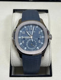 Patek Philippe Aquanaut 5164G-001 blue dial, front view in presentation box
