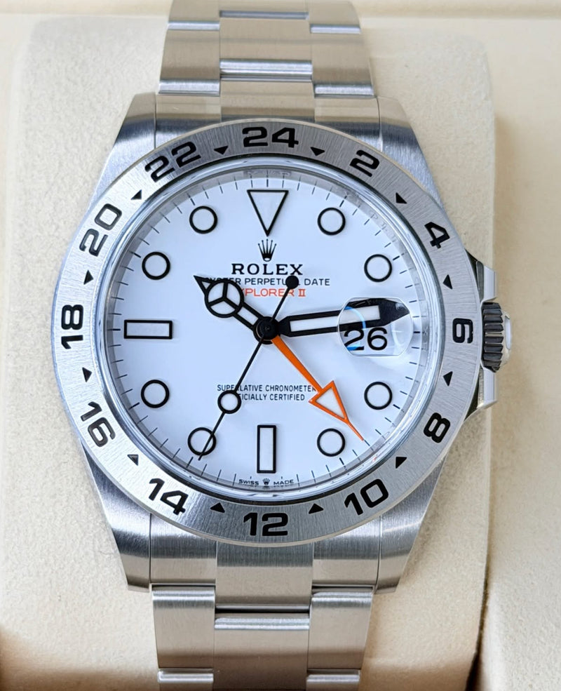 Rolex Explorer II reference 226570 with white Polar dial, orange 24-hour hand and Oyster bracelet