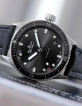 Blancpain watch 5000-1110-B52A — close-up of dark dial, date window and winding crown