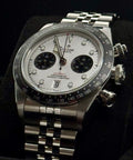 Tudor Black Bay Chrono Panda M79360N-0014 angled dial, tachymeter bezel and crown