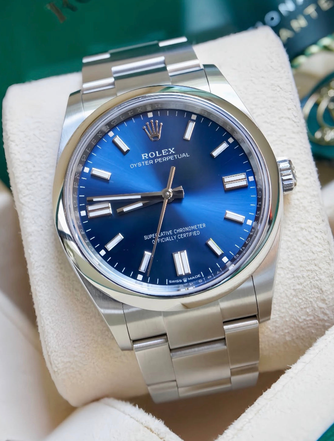Rolex Oyster Perpetual 36 reference 126000 with blue dial on Oystersteel Oyster bracelet, close front view