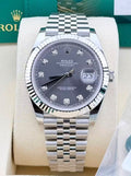 Rolex Datejust 41 126334 White Rolesor, slate diamond dial on Jubilee bracelet, straight-on front view on a display cushion