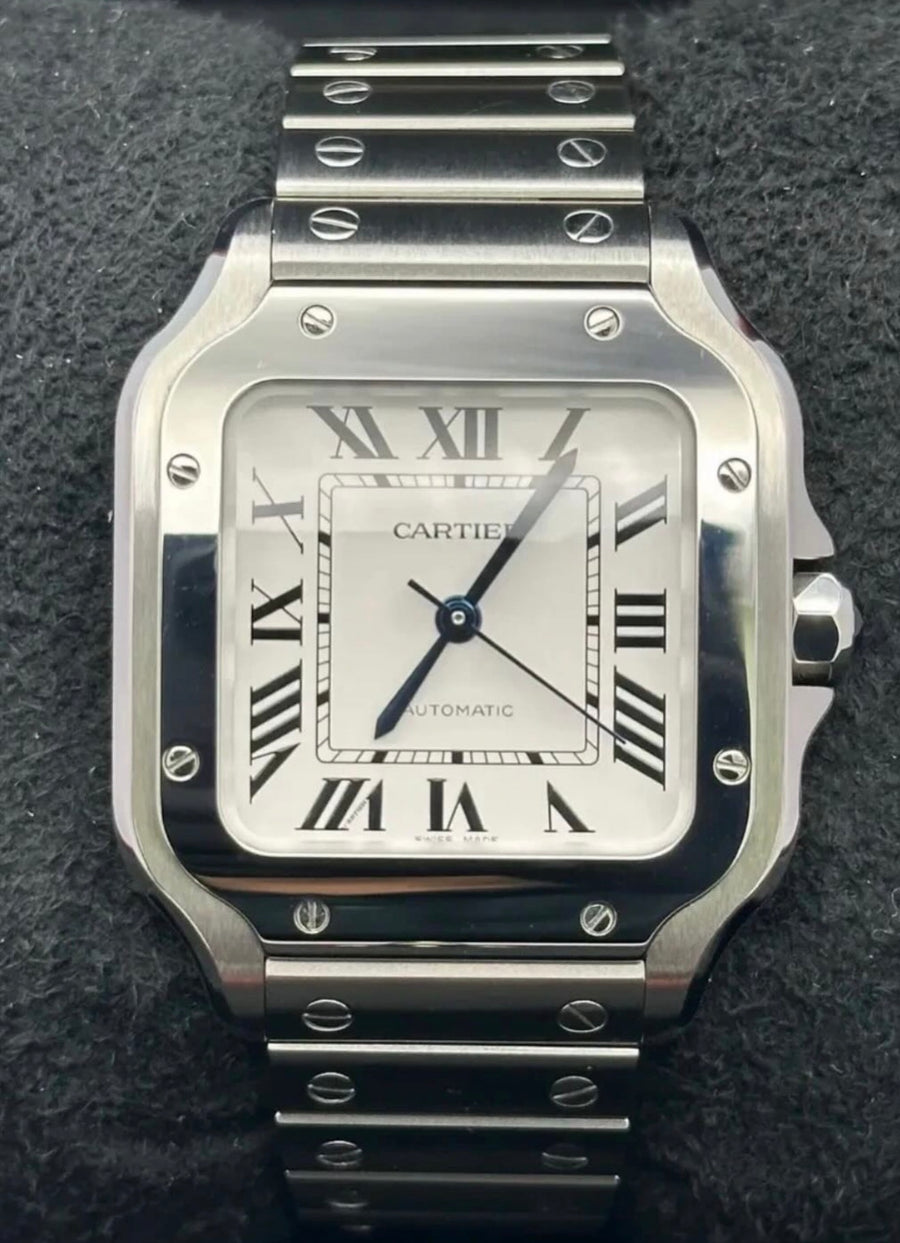 Cartier Santos de Cartier Medium silvered opaline dial WSSA0029, front product view