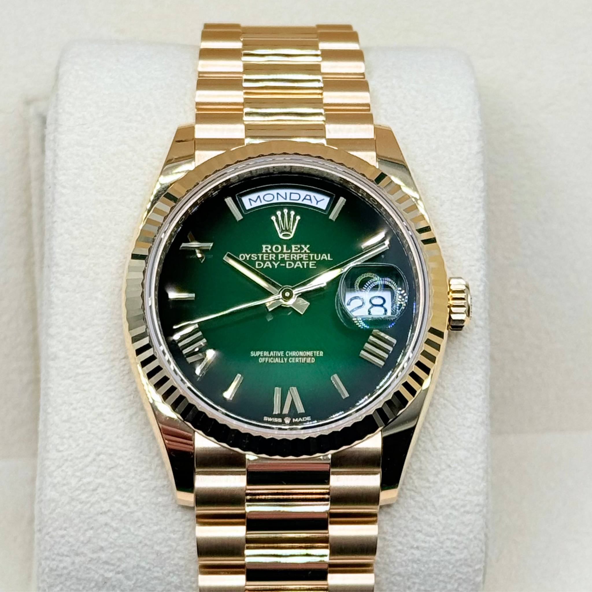 Rolex Day-Date 36 NEW RELEASE 2024 Day-Date 36 GREEN ROMAN OMBRE 128238