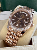 Rolex Day-Date 40 Chocolate Baguette Dial Factory Diamond Bezel 228345RBR