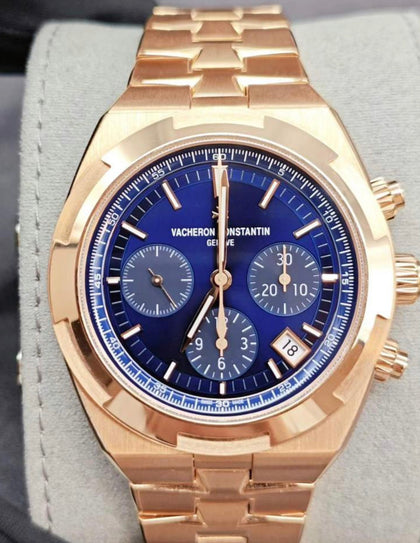 Vacheron Constantin Overseas Chronograph reference 5520V/210R-B952 with blue dial, pink-gold case and matching bracelet