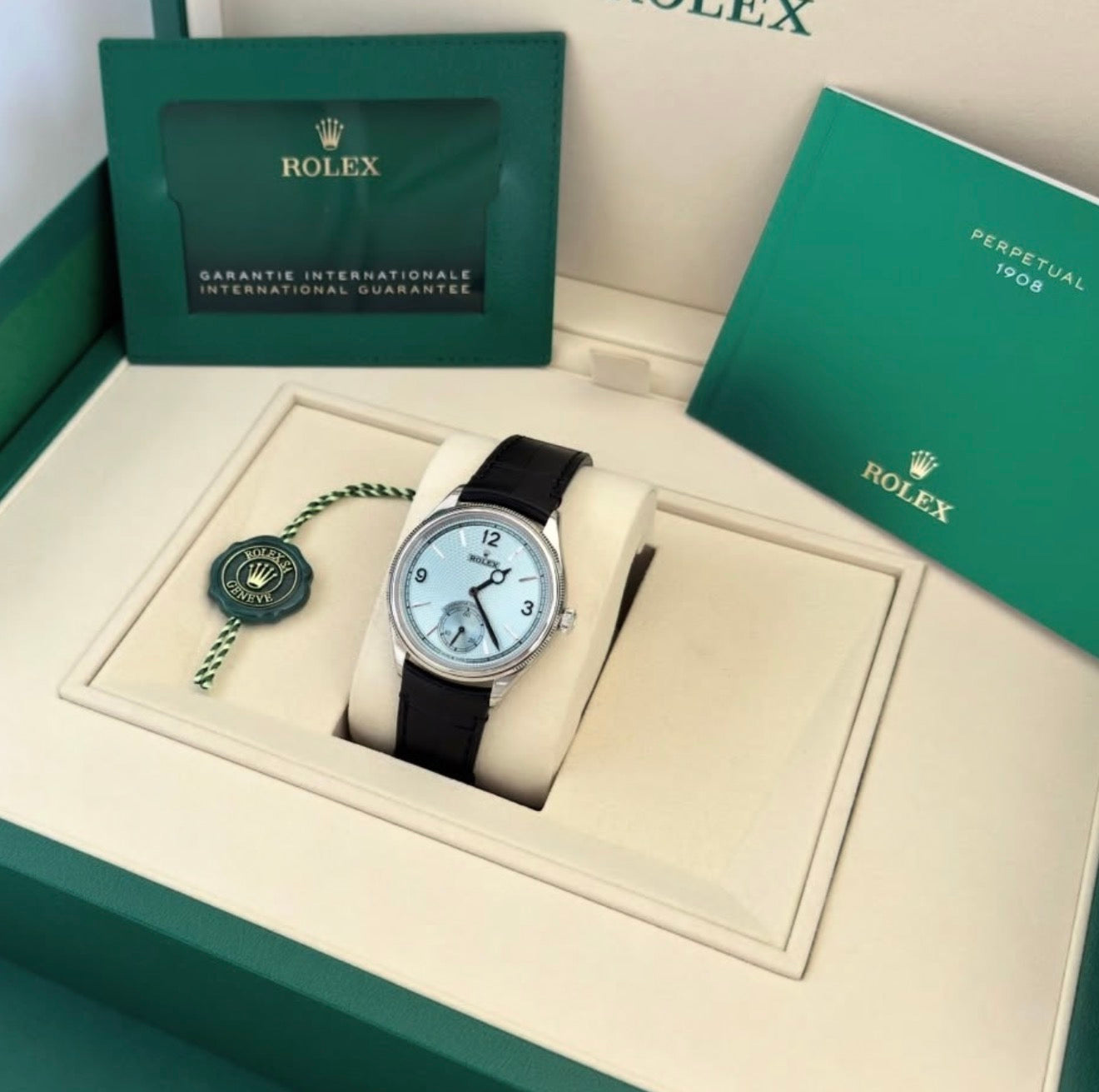 Rolex 52506 platinum with ice-blue dial, in Rolex box