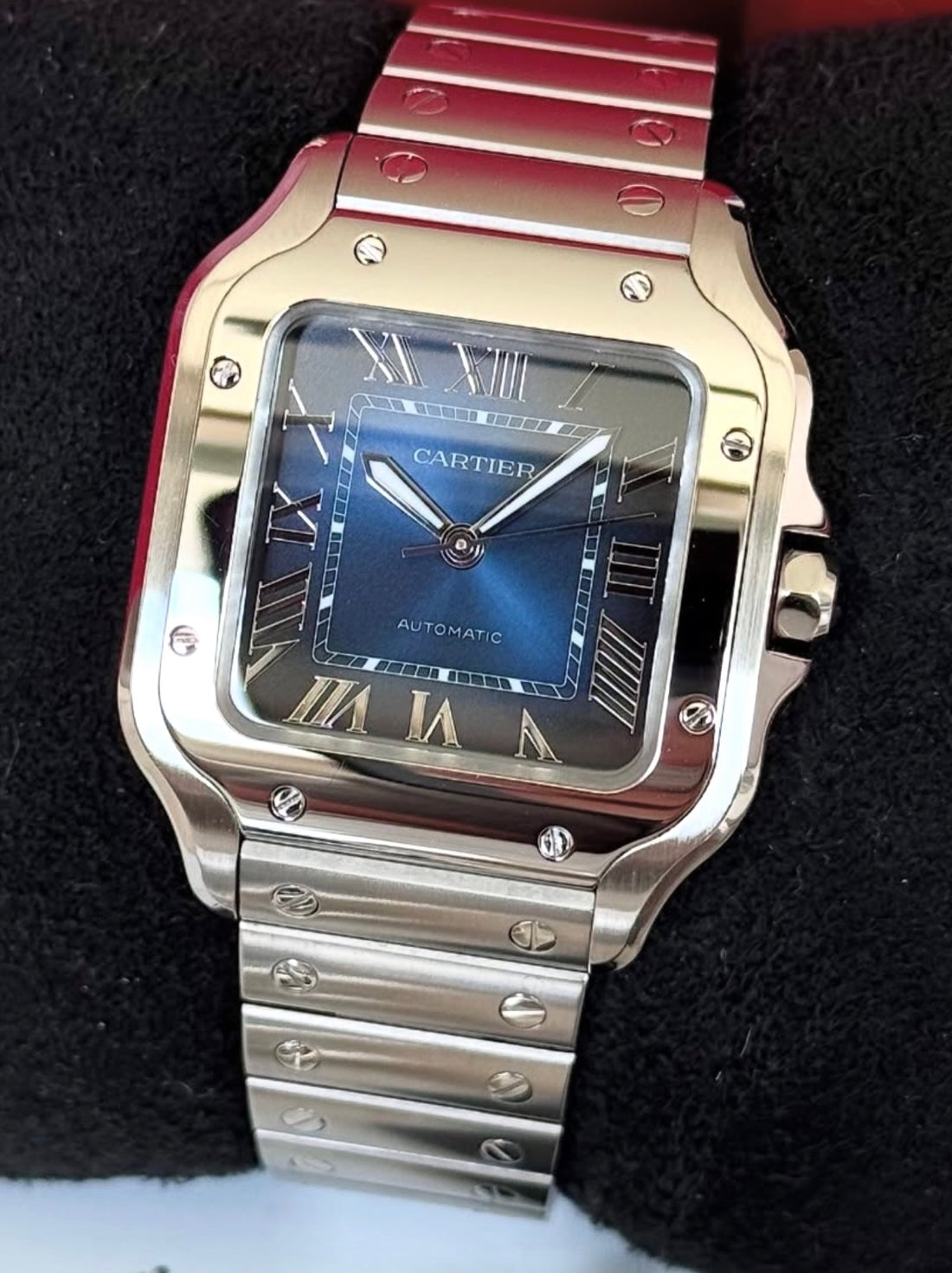 Cartier Santos de Cartier Medium blue dial WSSA0063, front product view