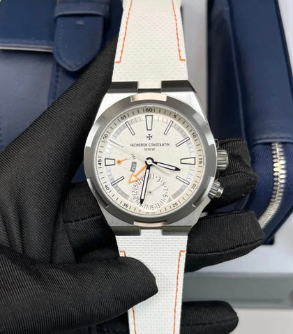 Vacheron Constantin Overseas Dual Time Cardinal Points North 7930V/210T-H073 — front view on white strap
