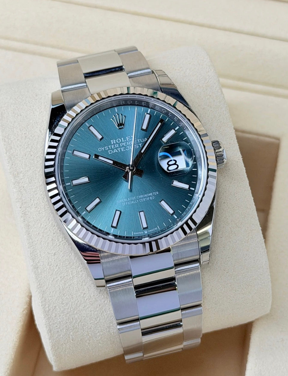 Rolex Datejust 36 126234 green index dial, three-quarter front view