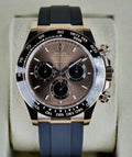 Rolex Daytona ref. 126515LN in Everose gold with chocolate-and-black dial on Oysterflex, straight-on front view