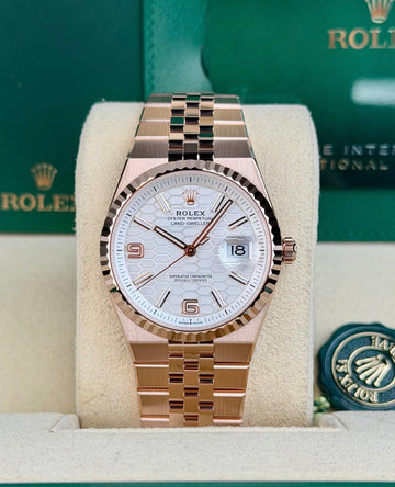 Rolex Land-Dweller 36 Everose Gold Intense White Honeycomb Motif Dial Fluted Bezel Flat Jubilee Bracelet 127235 - 2026