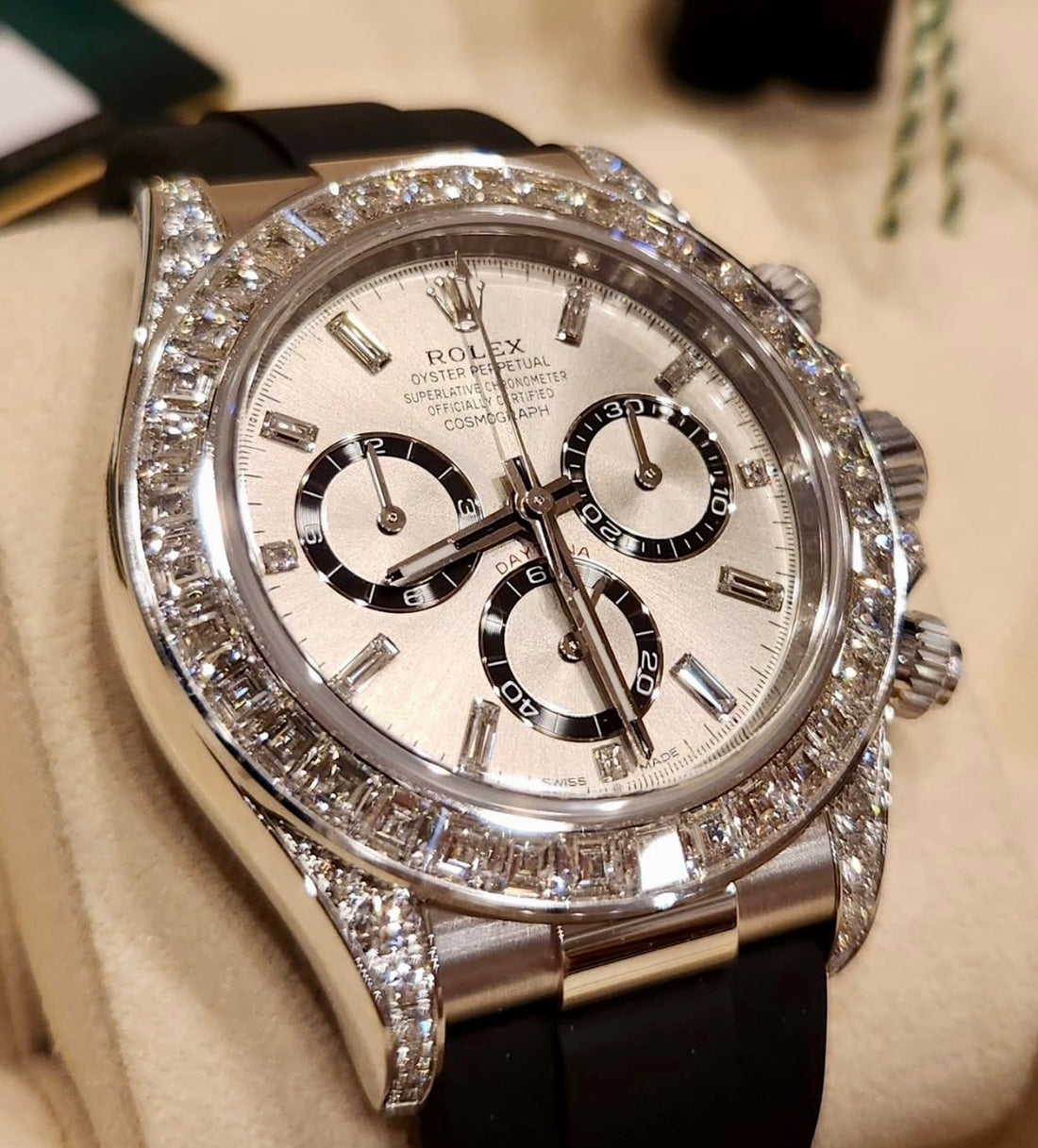 Rolex Cosmograph Daytona 126539TBR white gold steel diamond-set dial Oysterflex