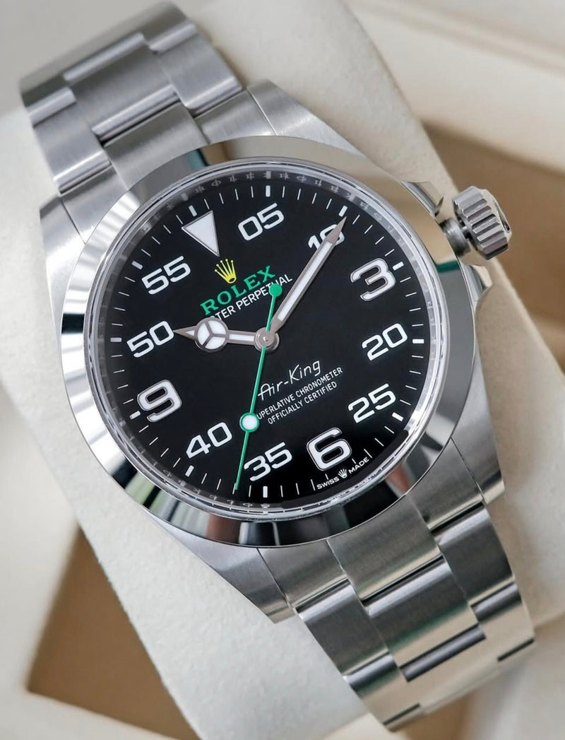 Rolex Air-King reference 126900 with black aviation-style dial and Oyster bracelet