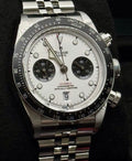 Tudor Black Bay Chrono Panda M79360N-0014 front view with opaline dial and black counters