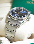 Rolex Oyster Perpetual 36 reference 126000 blue dial and Oystersteel left-side case profile
