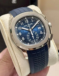 Patek Philippe Aquanaut Chronograph 5968G-001 blue dial, angled front view on cushion